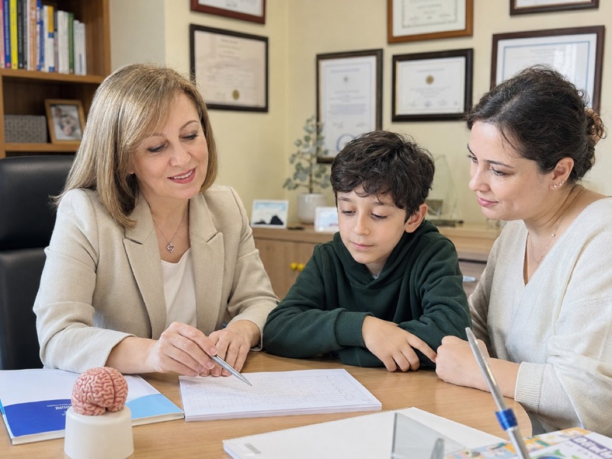 Pediatric neurology consultation with a family